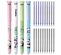 WOLMIK Erasable Pens- 4pcs Eraser Pen Rub Out Pen with 20pcs Refills, 0.5mm Erasable Gel Pens with Rubbers on the End, for Student, School, Office, Work, Paperwork, Stationery Supplies