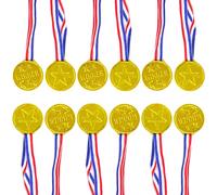 WOLMIK Gold Plastic Winner Medals - 12 PCS Plastic Gold Winners Medals, Kids Children's Party Award Medals with Neck Ribbons for Party, Festival, Sports, Competition, Toys, Prizes, Awards
