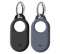 WOLMIK Pack of 2 Case for Samsung Galaxy SmartTag 2 with Keyring, Silicone Anti-Scratch Portable Locator Tracker Case with Keyring Pendant for Samsung Galaxy Smarttag 2 Case (Black + Grey)