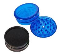 WOLMIK Plastic Herb Grinders - 2 PCS, 3 Part Reusable Plastic Salt & Spice Grinder with Magnetic Lid & Shark Teeth, 60 mm Portable & Pocket Size Herbal Mills - Black & Blue