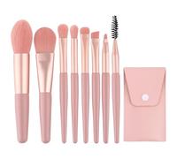 WOLMIK Professional 8-Piece Mini Makeup Brush Set - Portable for Foundation, Powder, Cosmetics and Eyeshadow with PU Leather Bag