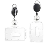 WOLMIK Retractable Lanyard Badge Holders, 2PCS Horizontal Vertical ID Card Holder, Reel Clip, Clear ID Badge Holder for School, Office, Identity Card, Key Ring and Belt Clip Attachment