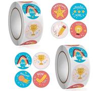 WOLMIK Reward Stickers - 1000 PCS School Stickers, 2 Roll Motivational Stickers in 8 Designs, 1 inch Good Job Encouraging Cartoon Sticker, Incentive Sticker for Children, Students, Teachers, Classroom
