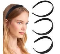WOLMIK Satin Headbands - 3 PCS 0.8 ” & 1.0 ” & 1.2 ” Wide Hard Head Bands, Fashion Solid Headband, Anti-slip Plain Hair Bands, DIY Hair Accessories for Women Girls Halloween Christmas Valentine's Day