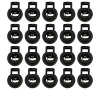 WOLMIK Single Hole Round Cord Locks, 20 Pcs Spring Loaded Plastic Toggle Stoppers for Drawstrings, for Shoelaces Clothing Backpack, Black