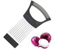 WOLMIK Stainless Steel Onion Slicer Holder - Food Slice Assistant, Vegetable Cutter, Cutting Aid Tool Black 14.3 cm * 9.5 cm
