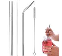 WOLMIK Stainless Steel Straws - 3 Reusable Metal Drinking Straws with Straws Cleaner, 12MM Extra Wide Boba Straw & 6MM Straight Straw & 6MM Bent Straw, 215MM Long Drinking Straws for Cold & Hot Drinks