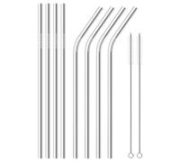 WOLMIK Stainless Steel Straws - 8 PCS Reusable Metal Straws Drinking, 300 MM Eco-Friendly Stainless Steel Drinking Straws for Cocktail, Milkshake, Cold & Hot Drinks - 4 Straight + 4 Bent + 2 Cleaners