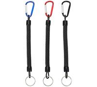 WOLMIK Stretchy Spiral Keyring - 3 PCS Bungee Keyring Spiral Keychain Safety Spring Key Holder with Carabiner Clip for Backpack, Keys, Phone, Wallet, Fishing Tool - Black, Red, Blue