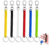WOLMIK Stretchy Spiral Keyring - 6 PCS Colourful Plastic Keychain, 7” Springs Key Holder, Anti-lost Spring Coil Keychain Cord, Retractable Key Chain for Work, School, Keys, Wallet, ID Card, Backpack