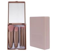 WOLMIK Travel Makeup Brush Set, 5pcs Mini Complete Function Cosmetic Brushes with Case & Mirror, Portable Makeup Brush Kit, for Foundation, Blush, Eyeshadow, and Powder, Synthetic Bristles