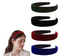 WOLMIK Velvet Headbands - 4 PCS Velvet Wide Headbands for Women, Padded Velvet Feel Alice Hair Band, Sponge Thick Hairbands, Fashion No Slip Headband for Hair Accessories - Black, Red, Green, Blue