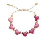 WOLONGFUHU Colorful Heart Charm Beaded Bracelet for Women Love Hearts Ceramic Bracelet Y2k Stackable Stretch Heart Bracelets Bohemian Summer Beach Jewelry Gift, Middle, Ceramic, no gemstone