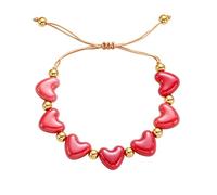 WOLONGFUHU Colorful Heart Charm Beaded Bracelet for Women Love Hearts Ceramic Bracelet Y2k Stackable Stretch Heart Bracelets Bohemian Summer Beach Jewelry Gift, Middle, Ceramic, no gemstone