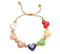 WOLONGFUHU Colorful Heart Charm Beaded Bracelet for Women Love Hearts Ceramic Bracelet Y2k Stackable Stretch Heart Bracelets Bohemian Summer Beach Jewelry Gift, Middle, Ceramic, no gemstone