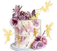 Wolpark 12 PCS Fairy Cake Topper Acrylic Fairy Cake Decorations DIY Mirror Birthday Party Decorations Cupcake Toppers for First Birthday Party Garden Wedding (Gold & Silver) Back to School