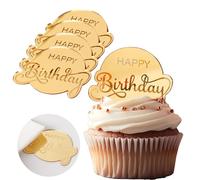 Wolpark 20pcs Mini Gold Mirror Acrylic Cupcake Toppers Happy Birthday New Cute Round Engraved Cake Picks, Happy Birthday Cupcake Discs, DIY Party Cake Decorations