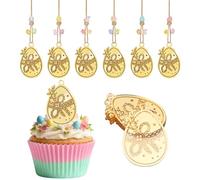 Wolpark 24pcs Happy Easter Gold Eggs Cupcake Toppers Mirror Acrylic Easter Eggs Cake Decorations for Spring Theme Family Gathering Party Supplies