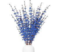 Wolpark 5Pcs Long Stem Jasmine Blue Flowers Artificial, 29.5"/75cm Faux Flower with Mini Berry Bouquet, Tall Fake Jasmine for Wedding Party DIY Floral Art Arrangements Festive Home Entrance Decor