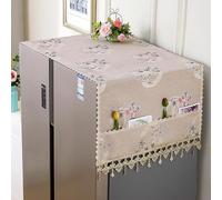 wolpin 1Pc Fridge Cover for Top Double Door with Utility Pockets Designer Prints Cloth and Lace (65 x 170cm)