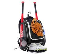WOLT | Baseball Bat Backpack - Bag for Baseball, Softball & T-Ball Equipment & Gear for Youth and Adults with Holder for Bat, Helmet, Glove, & Shoes Compartment & Fence Hook (Black)