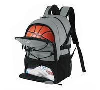 WOLT | Basketball Backpack Large Sports Bag with Separate Ball Holder & Shoes Compartment, Gifts for Basketball, Soccer, Volleyball, Swim, Gym, Travel (Light Grey)