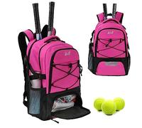 WOLT Tennis Bag Large Tennis Racket Backpack for Women Men, Holds 2 Racquets with Shoe Compartment Fits Badminton Pickleball Squash Racket, Pink