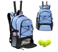 WOLT Tennis Bag Large Tennis Racket Backpack for Women Men, Holds 2 Racquets with Shoe Compartment Fits Badminton Pickleball Squash Racket, Blue