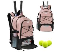 WOLT Tennis Bag Large Tennis Racket Backpack for Women Men, Holds 2 Racquets with Shoe Compartment Fits Badminton Pickleball Squash Racket, Lightpink