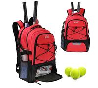 WOLT Tennis Bag - Large Tennis Racket Backpack for Men & Women - Ventilated Shoe Compartment - Holds 2 Rackets- Red