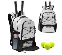 WOLT Tennis Bag Large Tennis Racket Backpack for Women Men, Holds 2 Racquets with Shoe Compartment Fits Badminton Pickleball Squash Racket, Beige
