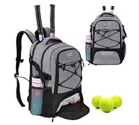 WOLT Tennis Backpack for Men Women - Large Tennis Racket Bag with Ventilated Shoe Compartment Holds 2 Tennis Rackets, Pickleball Balls, Grey, L, Tennis