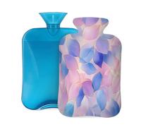 Woltant Art Pink Blue Leaves Hot Water Bag 2L | Reusable large-volume Pain Relief Soft Fluffy Comfort for Back Neck and Period Cramps Winter Gift for Men and Women