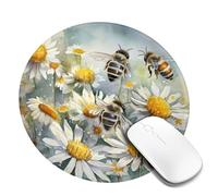 Woltant Bee Daisy Flower Round Mouse Mat Smooth Surface Mouse Pad with Non-Slip Rubber Base Small Mousepad for Gaming Office Home