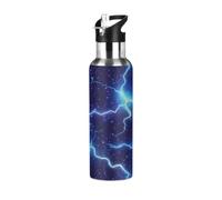 Woltant Blue Lightning Pattern Vacuum Insulated Stainless Steel Water Bottle 600 ml Sports Water Bottle With Straw Leak-Proof for Work Travel Gym