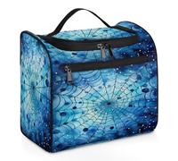 Woltant Blue Spider Web Large Waterproof Travel Toiletry Bag Hanging Makeup Bag with Hook Travel Wash Bag for Women and Men