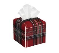 Woltant Buffalo Checkered Red Square Tissue Box Cover, Waterproof Lightweight Leather Tissues Holder For Home & Office