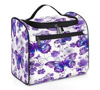 Woltant Butterflies Flowers Purple Large Waterproof Travel Toiletry Bag Hanging Makeup Bag with Hook Travel Wash Bag for Women and Men