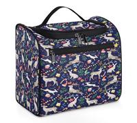 Woltant Christmas Elk and Rabbits Large Waterproof Travel Toiletry Bag Hanging Makeup Bag with Hook Travel Wash Bag for Women and Men