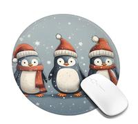 Woltant Christmas Penguin Round Mouse Mat Smooth Surface Mouse Pad with Non-Slip Rubber Base Small Mousepad for Gaming Office Home