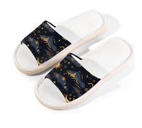 Woltant Dark Night Golden Starry Sky Element Moon And Stars Open Toe Slippers Women Comfortable and Breathable Summer Women's Slippers for Indoor Bedroom 6-6.5 (M)