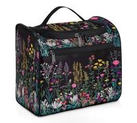 Woltant Embroidered Wild Flowers Large Waterproof Travel Toiletry Bag Hanging Makeup Bag with Hook Travel Wash Bag for Women and Men