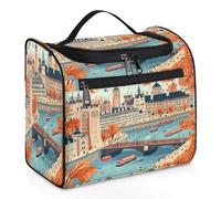 Woltant Fall Charming London Large Waterproof Travel Toiletry Bag Hanging Makeup Bag with Hook Travel Wash bag for Women and Men