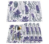 Woltant Lavender Floral Purple Set of 4 Linen Placemats Washable Heatproof Dining Table Mats for Modern Kitchen Dining