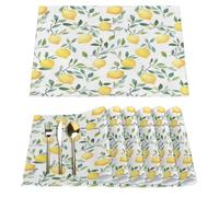 Woltant Lemon And Branch Set of 6 Linen Placemats Washable Heatproof Dining Table Mats for Modern Kitchen Dining