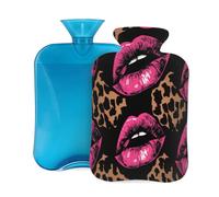 Woltant Leopard Print Lips Hot Water Bag 2L | Reusable large-volume Pain Relief Soft Fluffy Comfort for Back Neck and Period Cramps Winter Gift for Men and Women