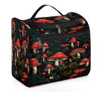 Woltant Mushroom Red Large Waterproof Travel Toiletry Bag Hanging Makeup Bag with Hook Travel Wash Bag for Women and Men