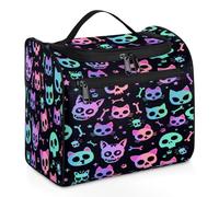 Woltant Neon Goth Skulls Bones Large Waterproof Travel Toiletry Bag Hanging Makeup Bag with Hook Travel Wash Bag for Women and Men