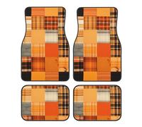 Woltant Orange Checkered Pattern Car Foot Mat Four-Piece With Non-Slip Front Rear Floor Foot Mats For Cars, Trucks, Suv