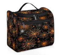 Woltant Orange Spider Web Large Waterproof Travel Toiletry Bag Hanging Makeup Bag with Hook Travel Wash Bag for Women and Men